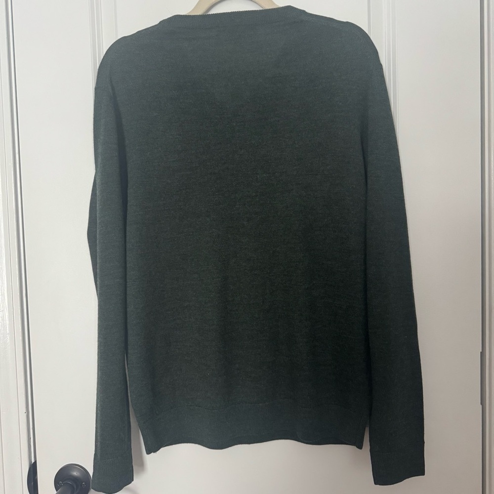 Hart Schaffner Marx Men's Dark Green Merino Wool V-Neck Sweater - Picture 2 of 7